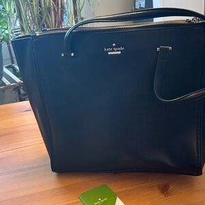 kate spade Black Pebbled Leather Tote with Gold Trim